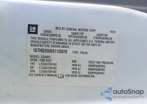 2003 GMC Savana Standard from USA, damaged, VIN 1GTHG35U831133678